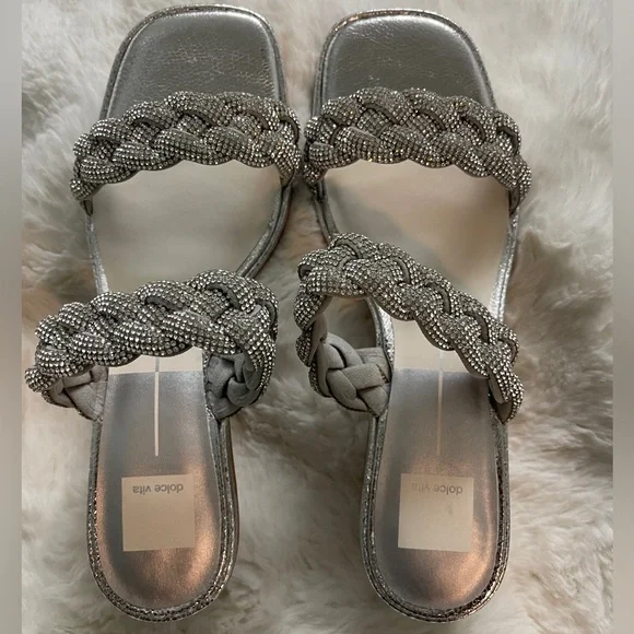 Ronin Rhinestone Braided Block-Heel Sandals Silver Size 9.5 - Picture 4 of 10